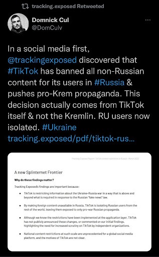 Domnick Cul tweet on TikTok and Russian users