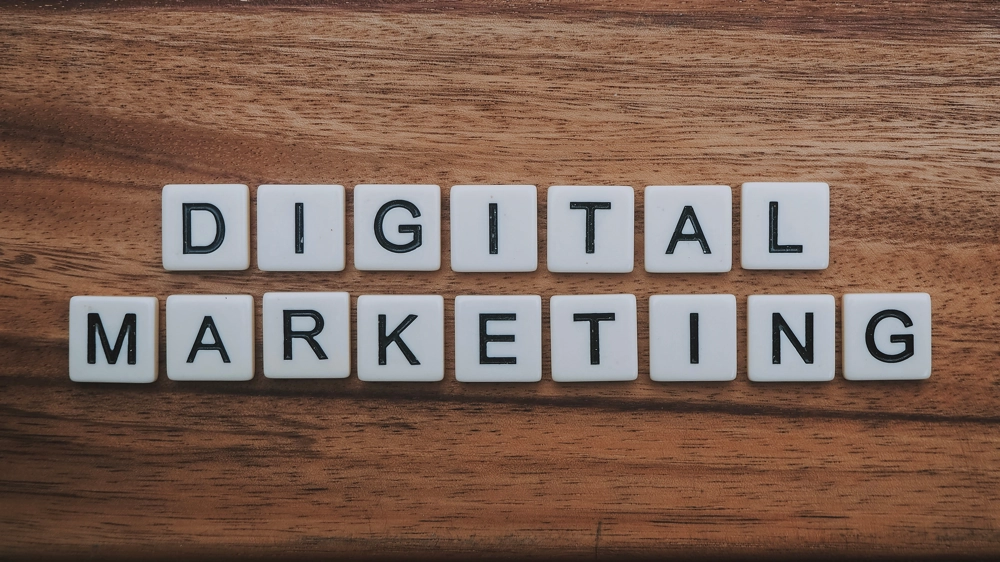 Digital Marketing spelled with Scrabble pieces