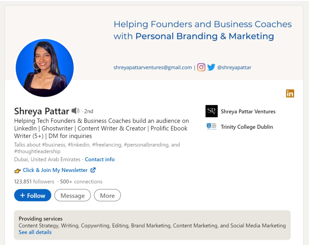 Shreya Pattar LinkedIn profile