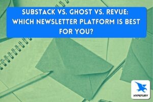 Substack vs. Ghost vs. revue banner with an envelope background on a table