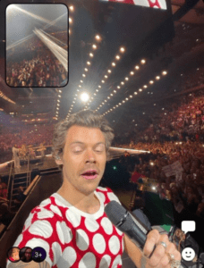 Harry Styles takes a BeReal during concert