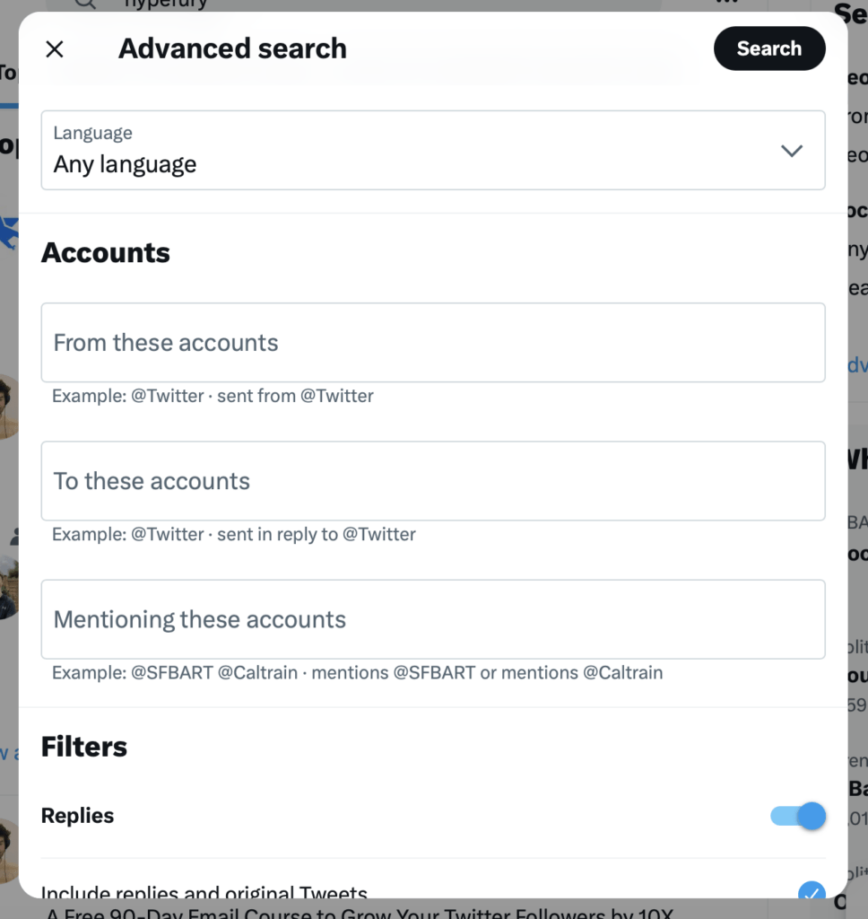 advanced search Accounts
