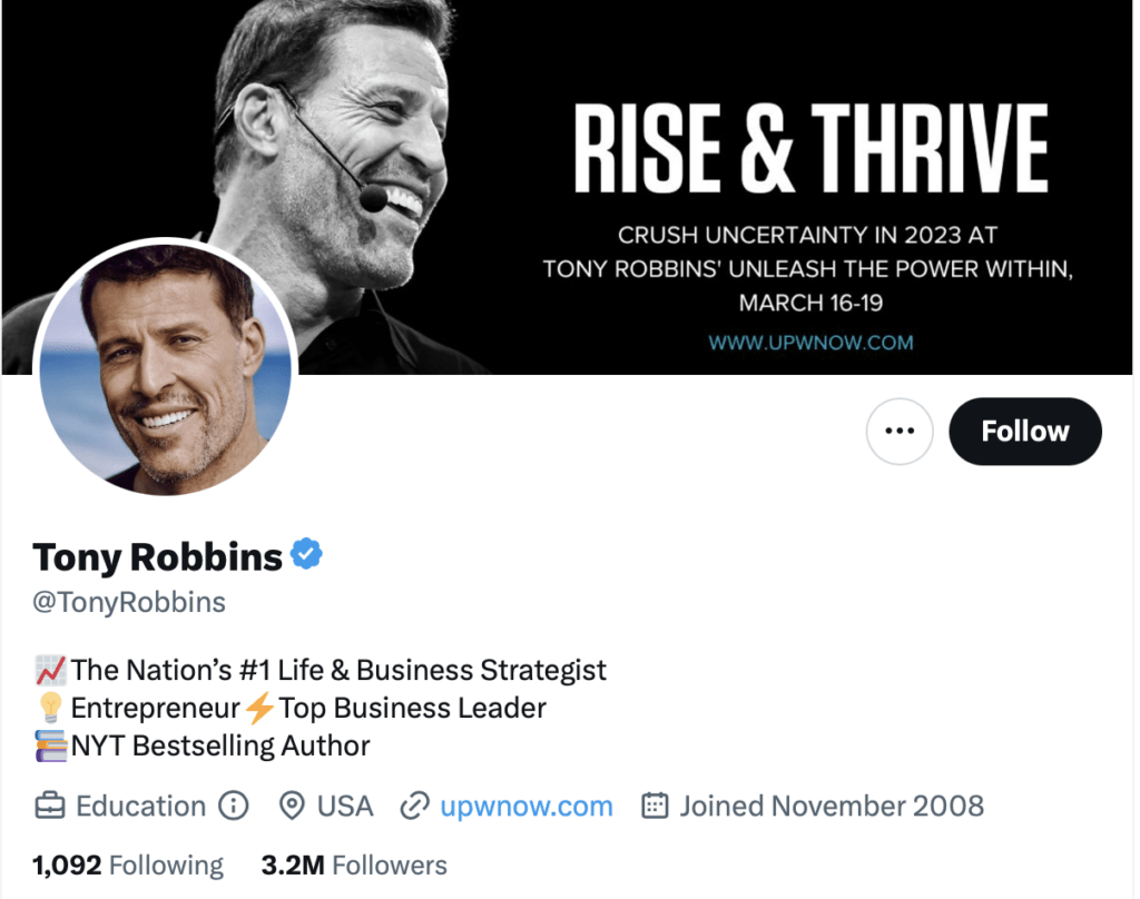 Tony Robbins Twitter bio