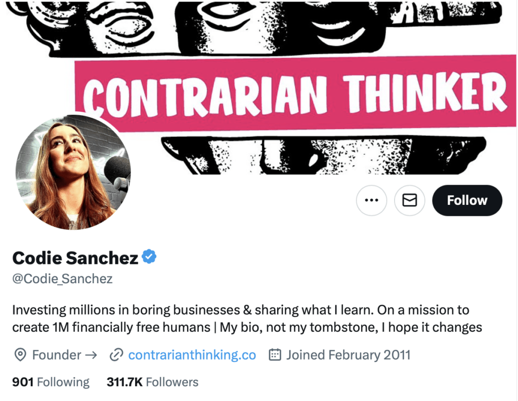 Codie Sanchez Twitter bio