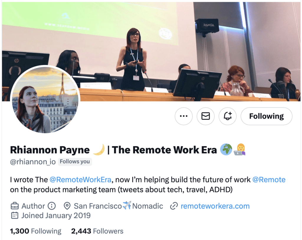 Rhiannon Payne Twitter bio