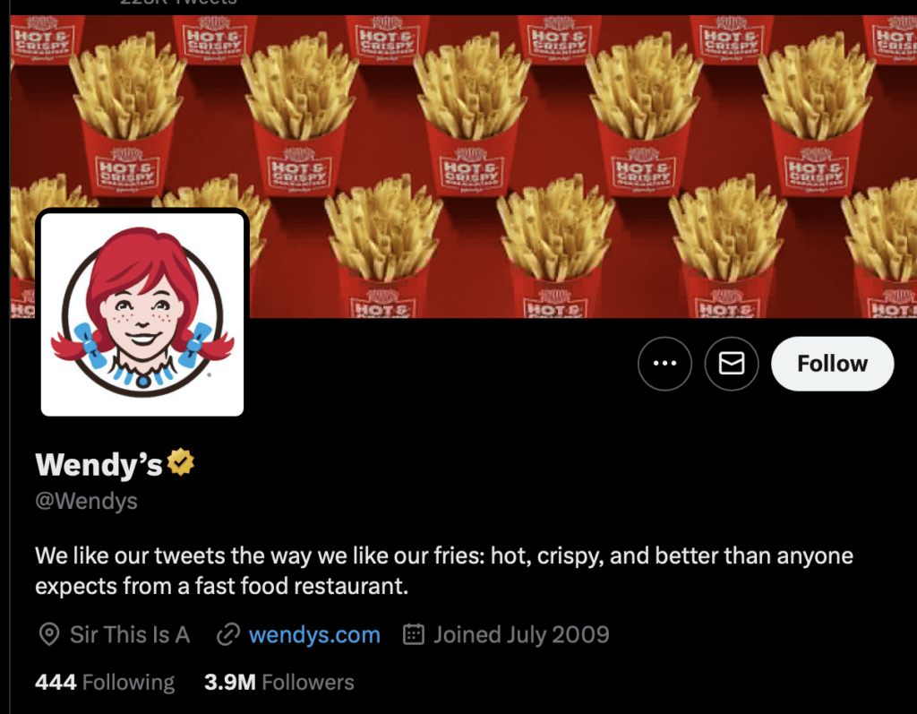 Wendy's Twitter bio