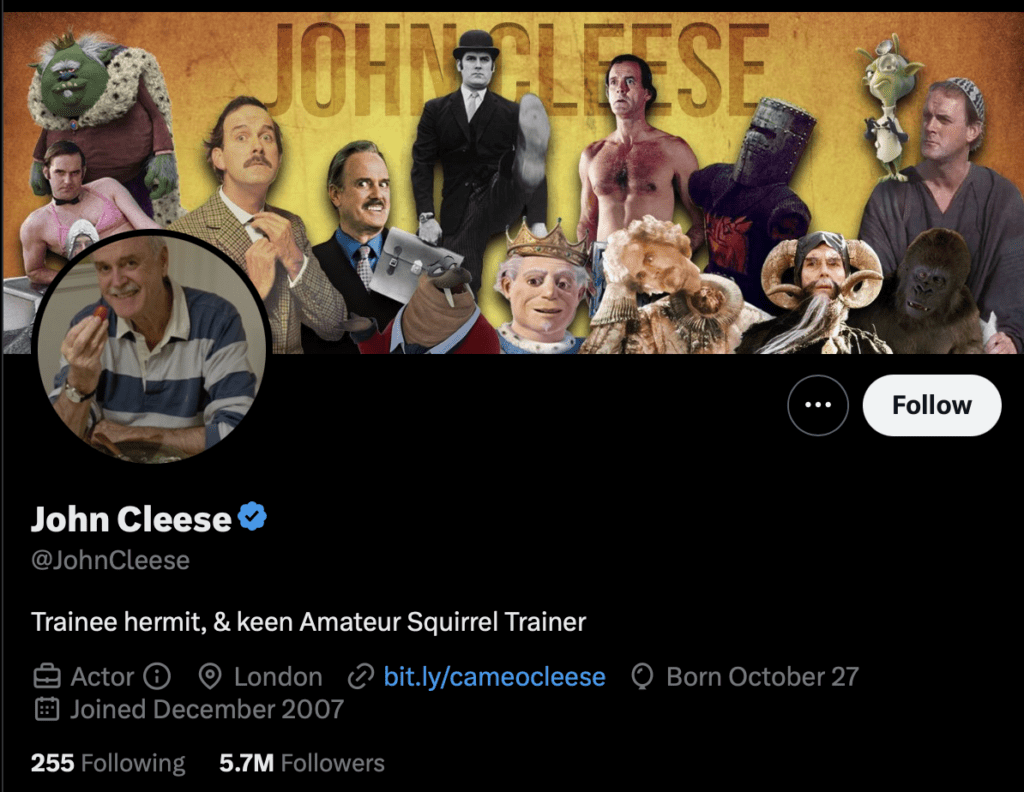 John Cleese Twitter bio