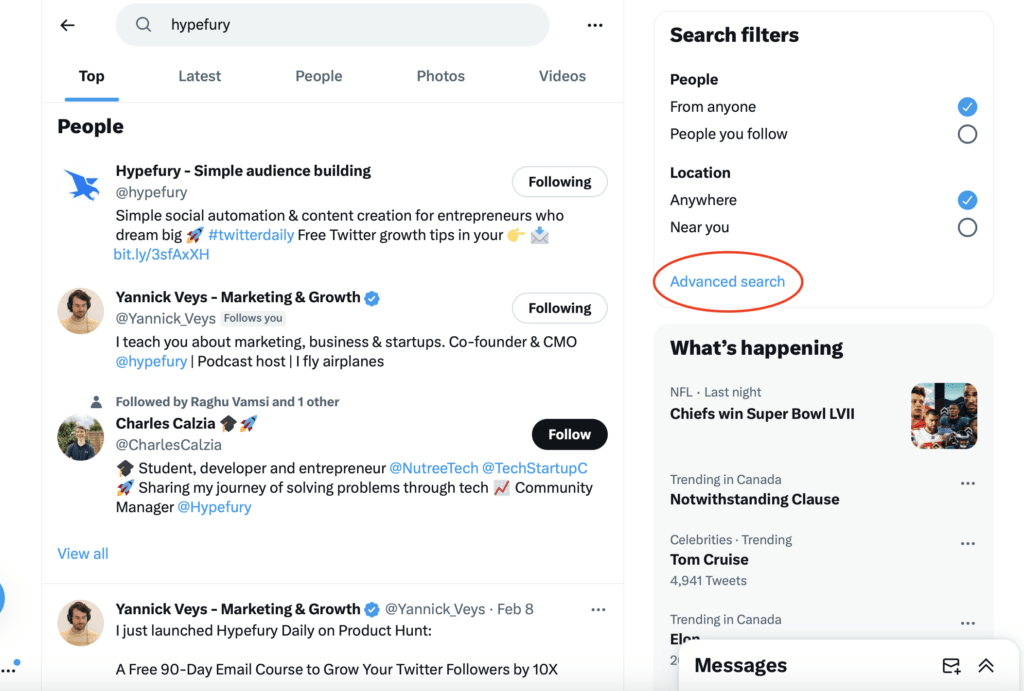 Twitter advanced search
