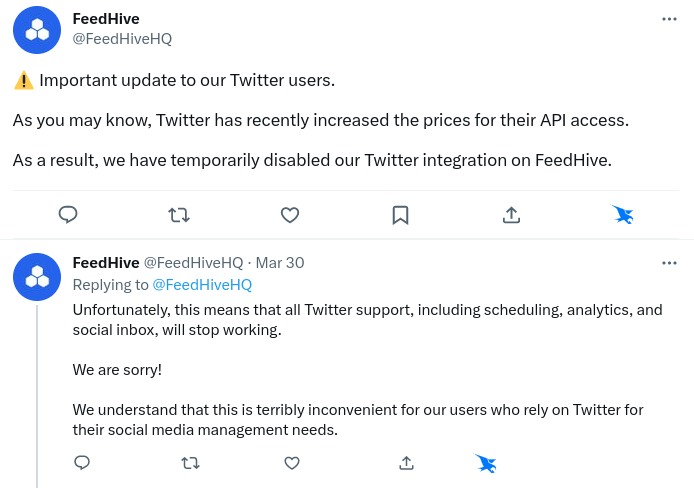 FeedHive not supporting Twitter