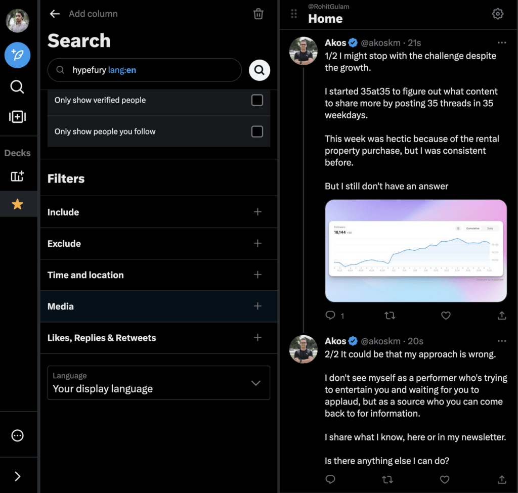 TweetDeck Search Deck