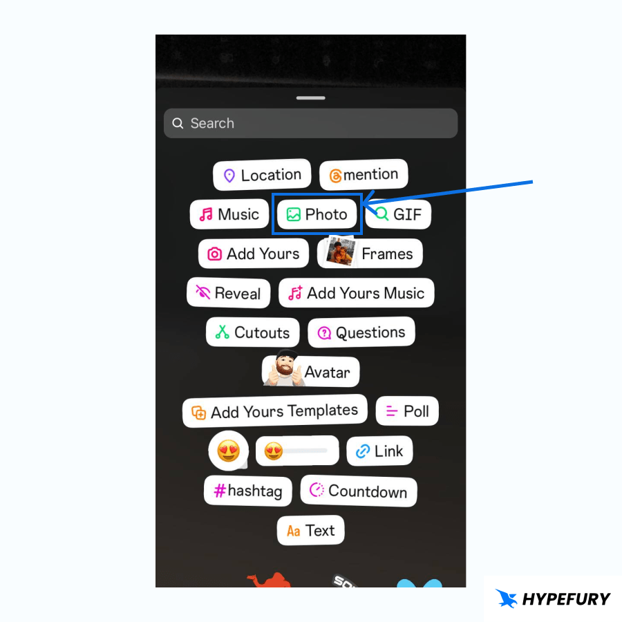 Add image from sticker IG option 