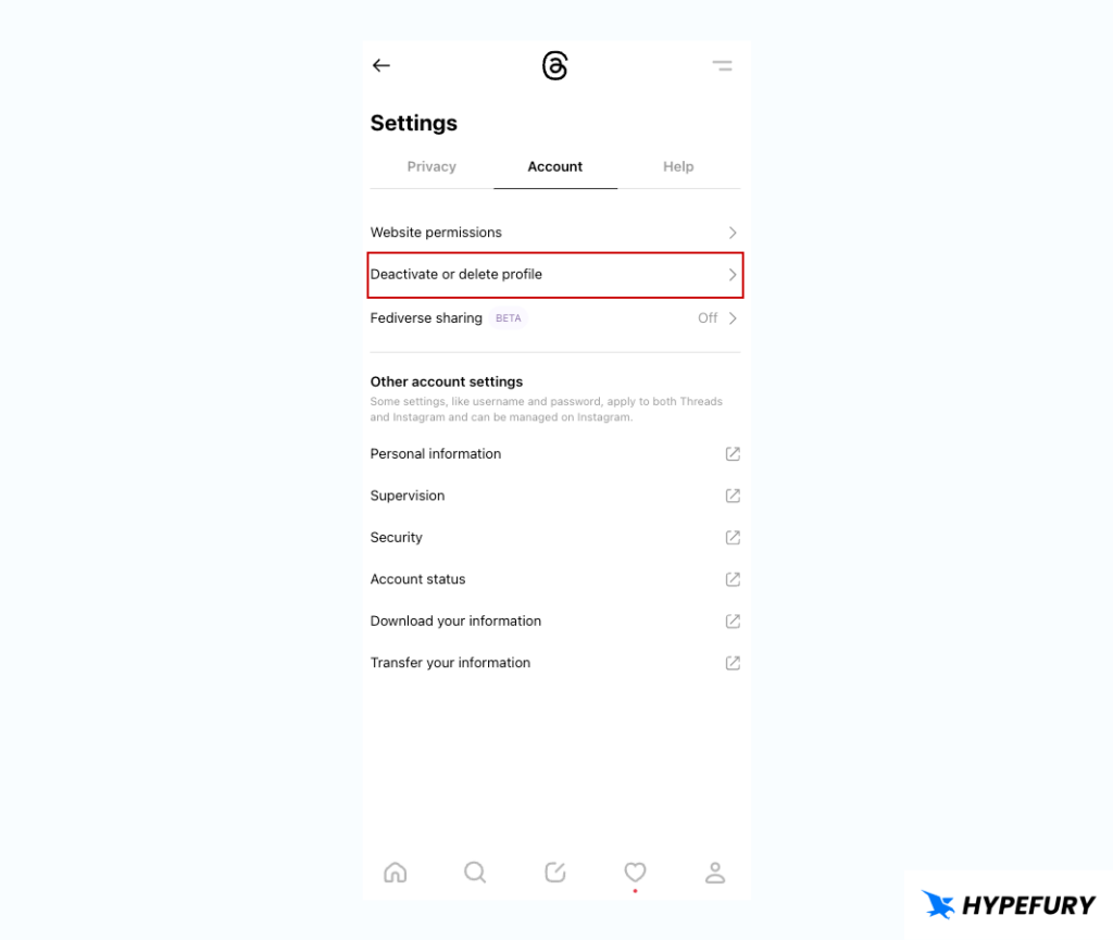Deactivate or delete threads profile