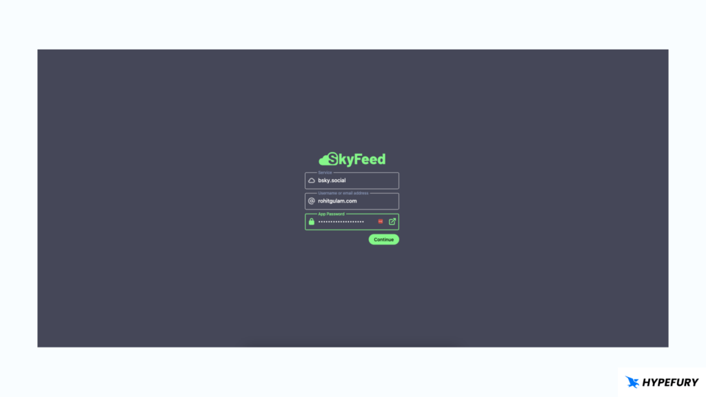 Skyfeed login page