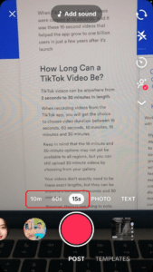 TikTok video lengths options