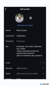Instagram edit profile page