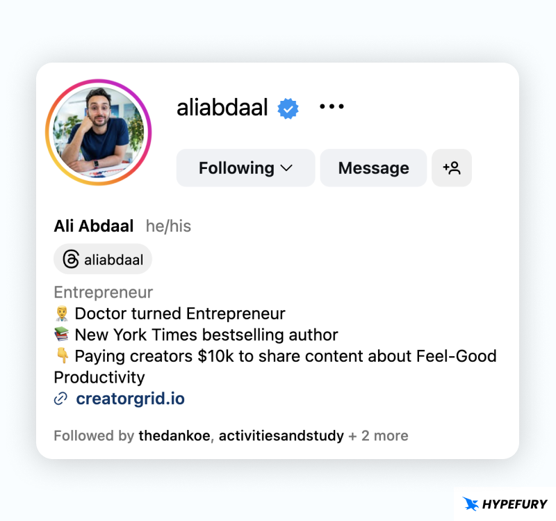 Ali Abdaal Instagram bio