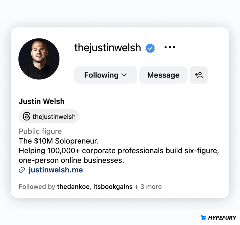 Justin Welsh Instagram bio