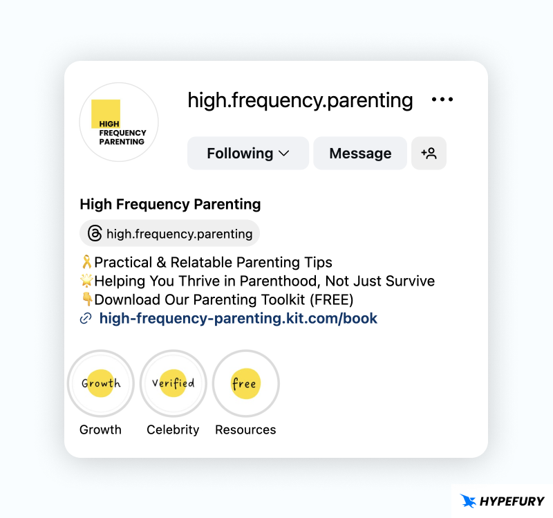 High Frequency Parenting Instagram bio