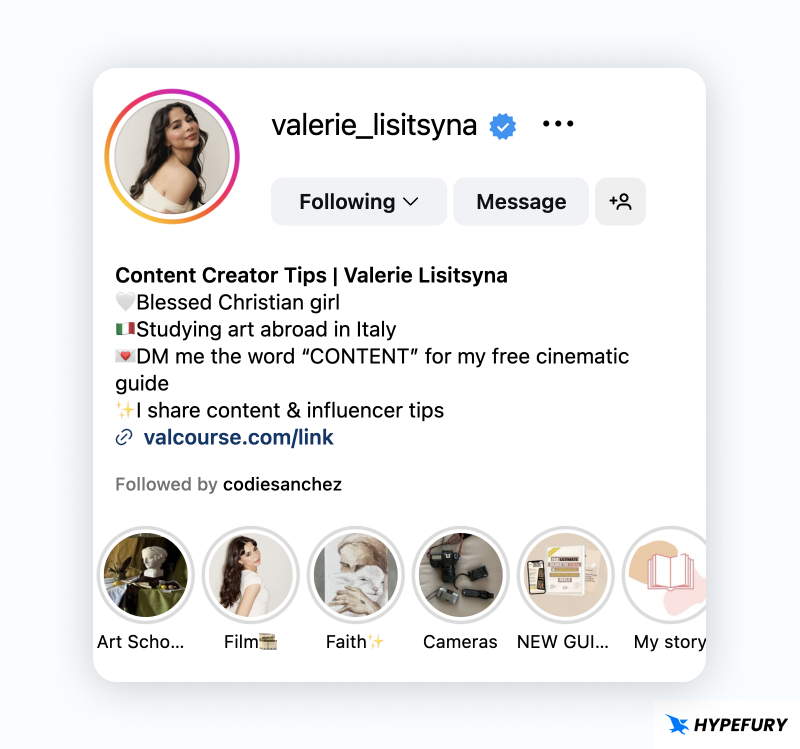 Valerie Instagram bio