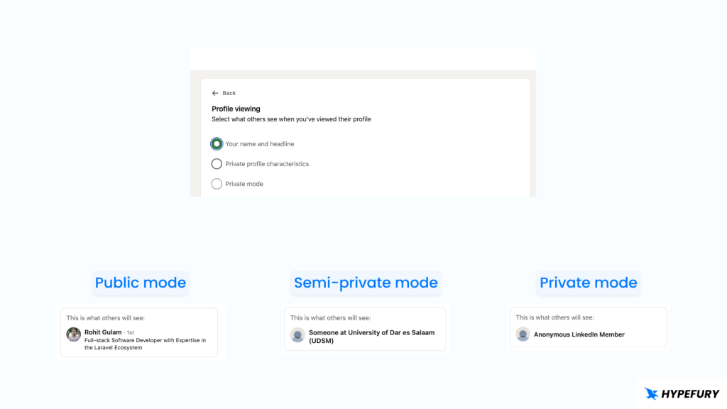 LinkedIn viewing modes 