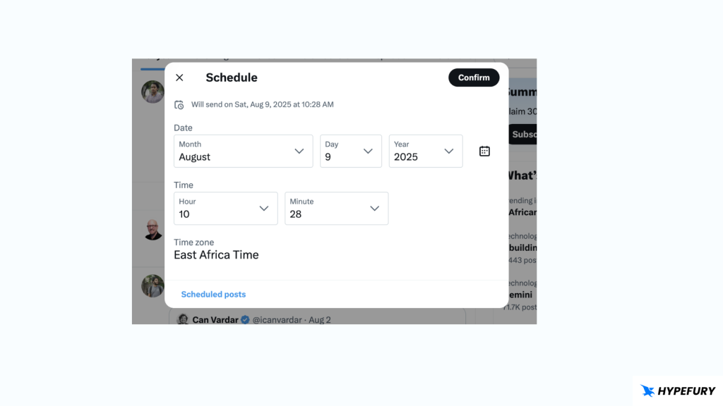 Choose schedule time twitter web app