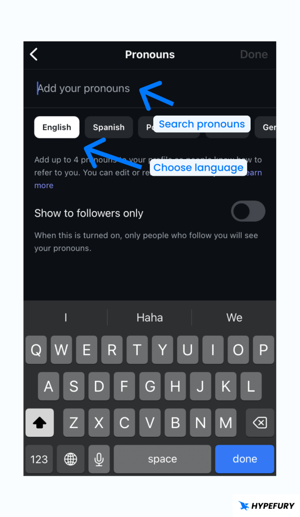 Search pronouns on Instagram