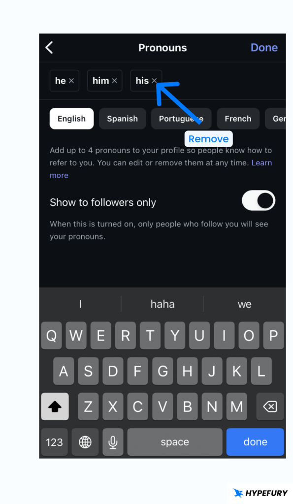 Instagram remove pronouns
