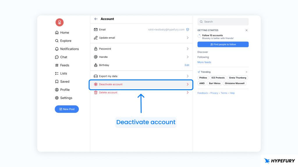 Deactivate Bluesky account