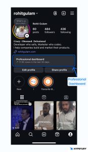 Instagram mobile profile page professional dashboard
