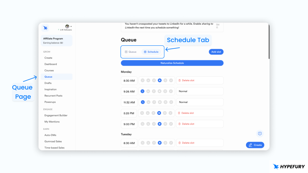 How To Schedule TikTok Posts for Free 8 Hypefury Queue Schedule page