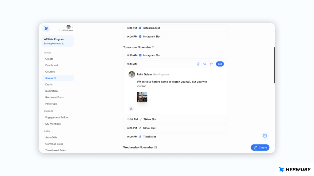 How To Schedule TikTok Posts for Free 11 Hypefury Queue Page with TikTok post