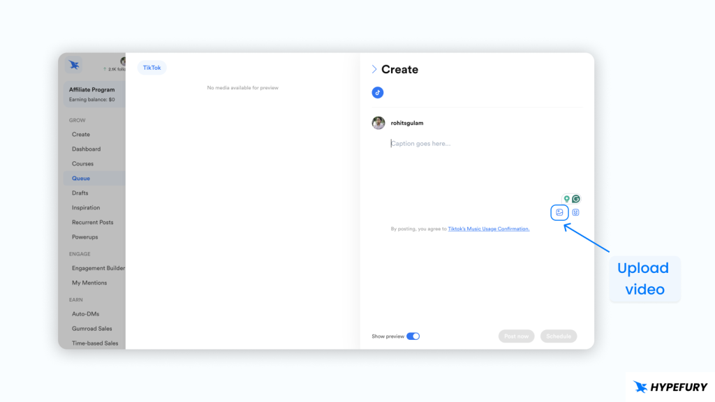 How To Schedule TikTok Posts for Free 9 Hypefury TikTok composer