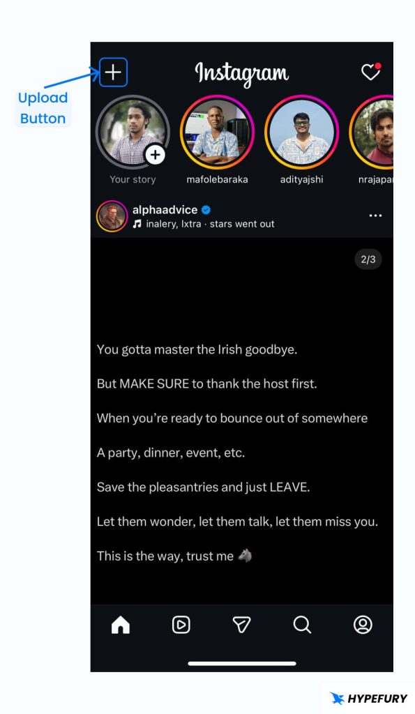 How to Add and Change Your Instagram Reels Thumbnail/Cover Image in 2025 2 Instagram home upload button