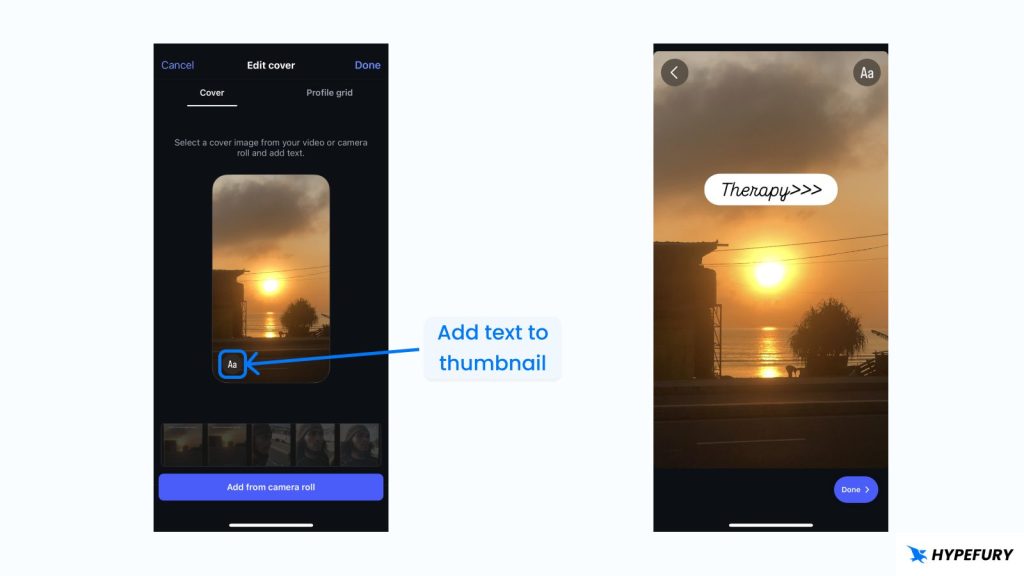 Add text to Instagram reel cover image