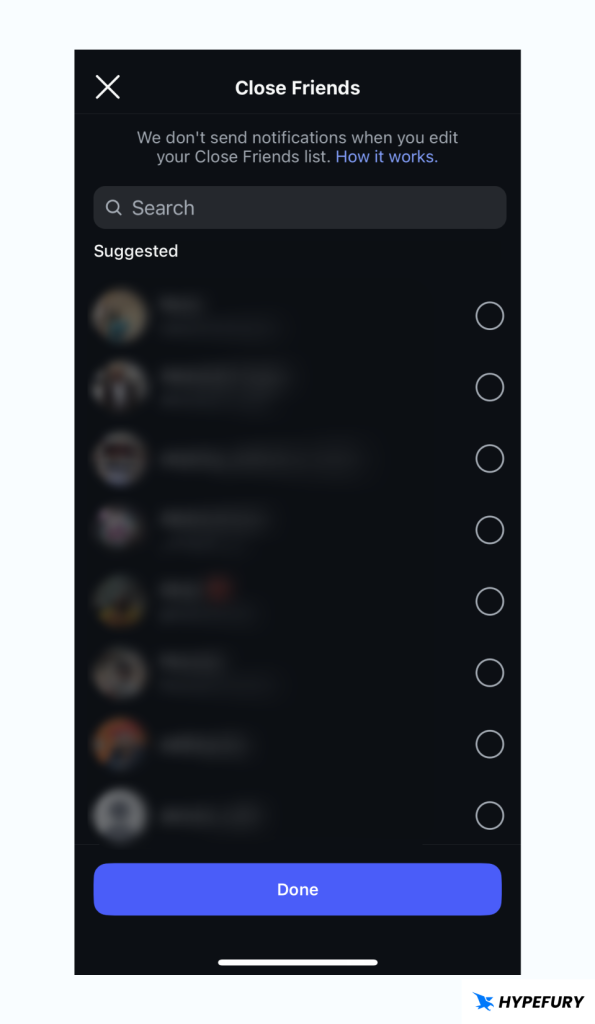 Instagram choose close friends