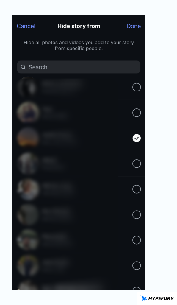 Hide users from Instagram story