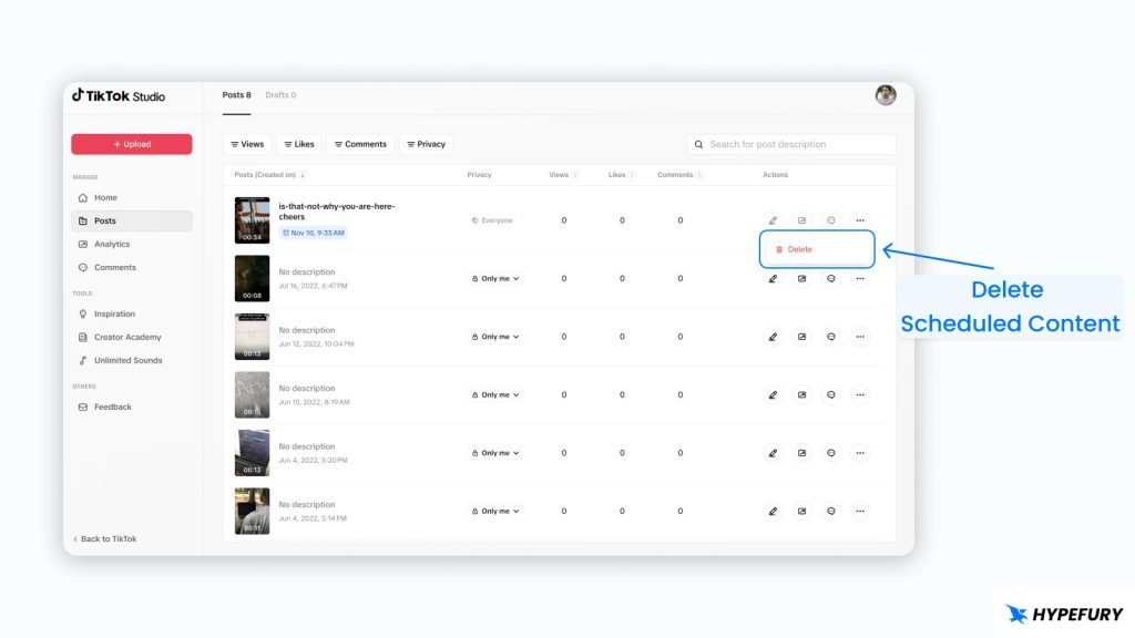 How To Schedule TikTok Posts for Free 5 Delete scheduled TikTok post
