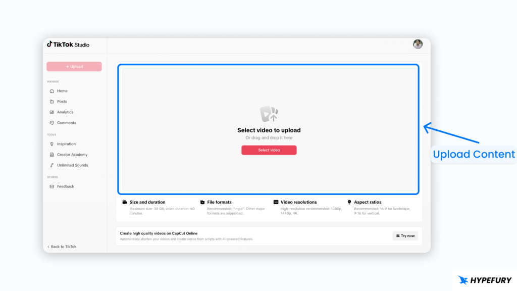 How To Schedule TikTok Posts for Free 3 TikTok upload page